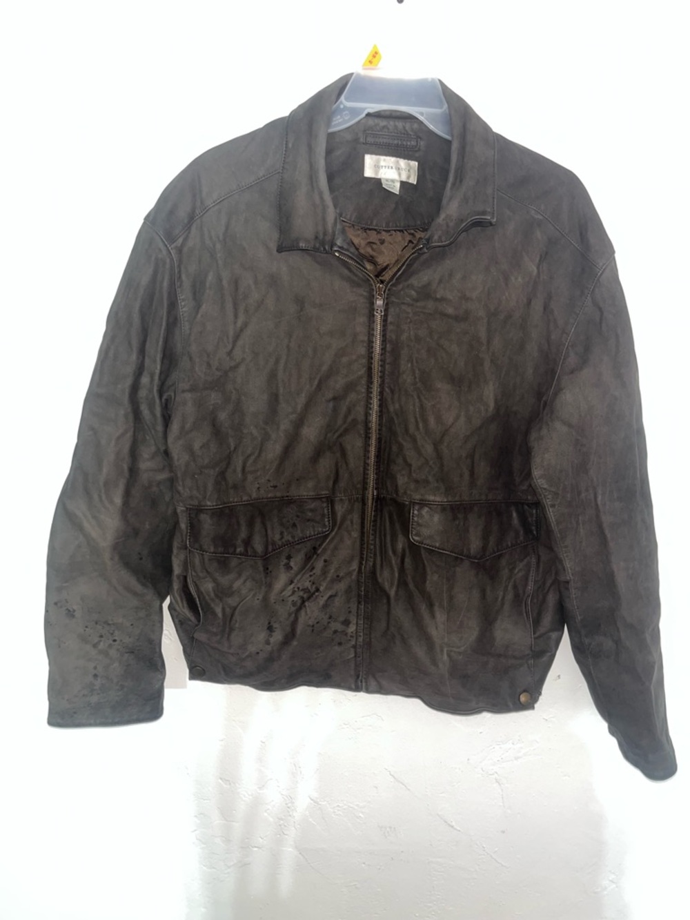 Mens Cutter & Buck 100% Cow Nubuck Leather Lined Jacket XL Dark Brown w/ Pockets